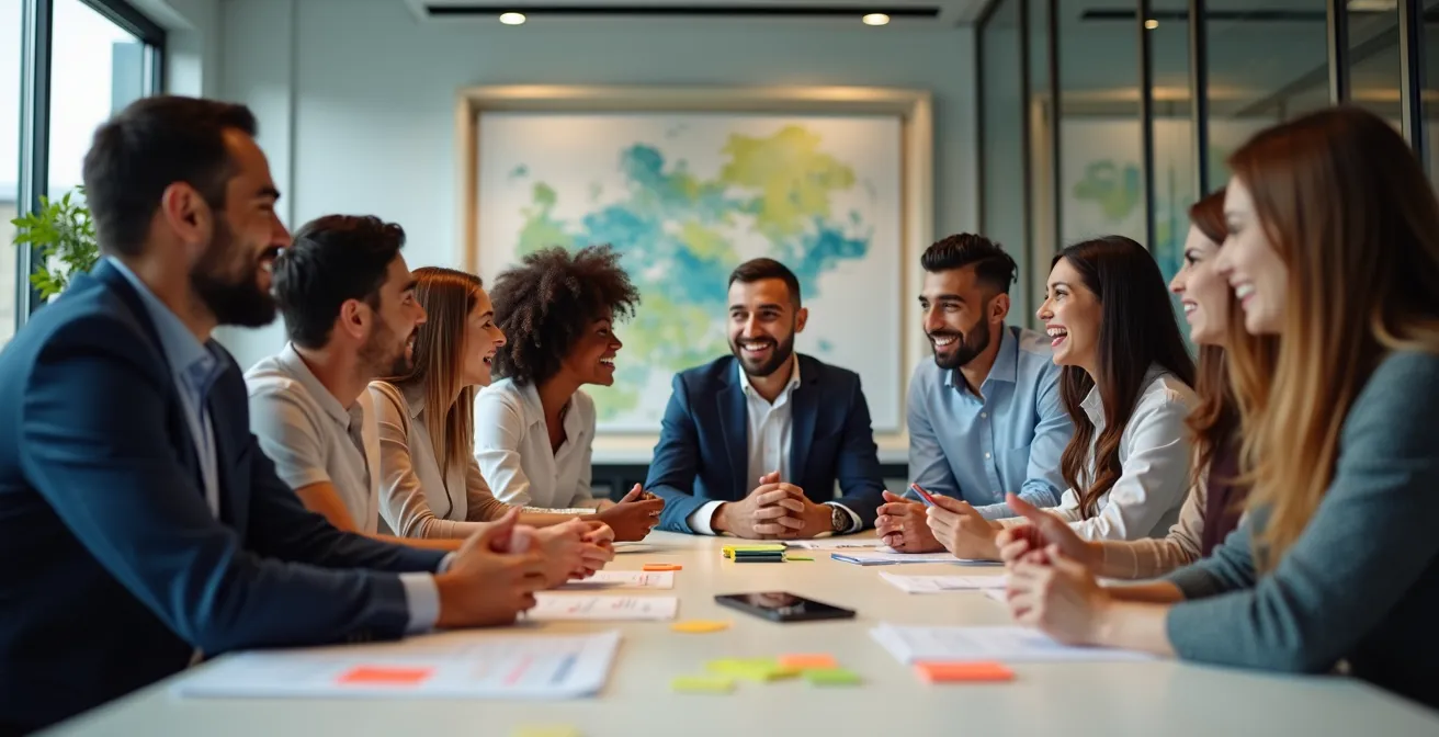 Groupe de conducteurs et managers en atelier de travail collaboratif autour d'une table