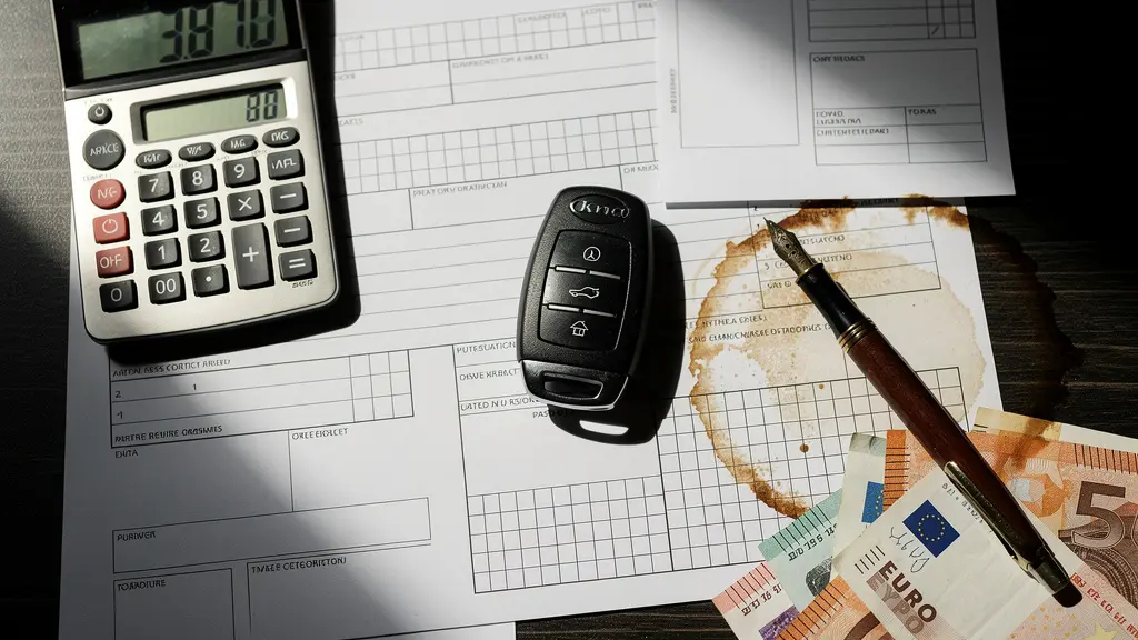 Bureau avec documents administratifs éparpillés pour l'immatriculation d'une berline
