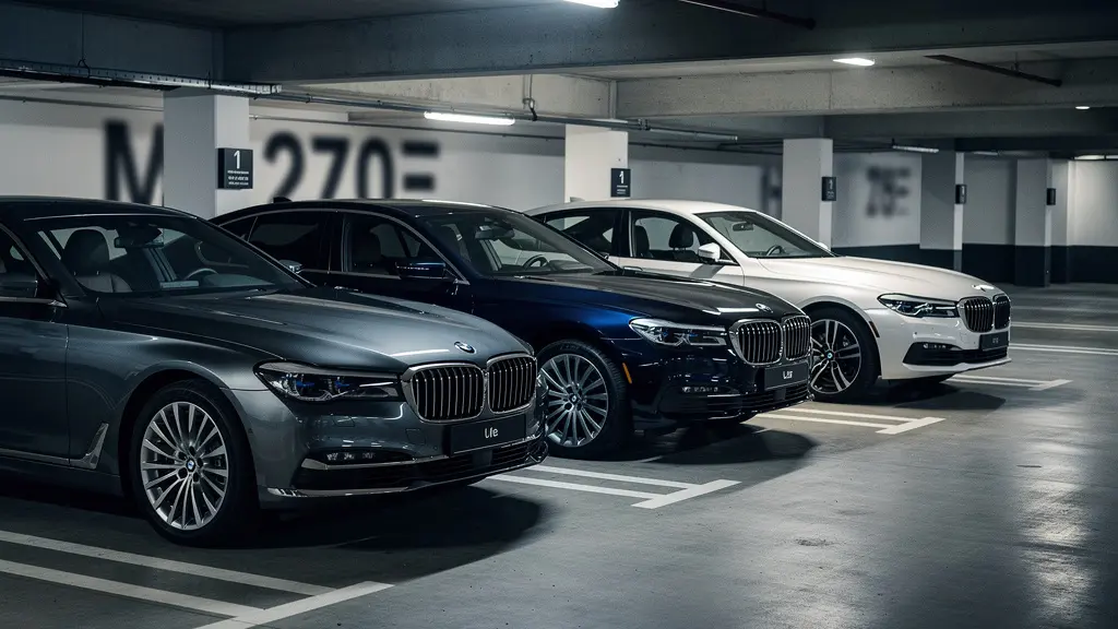 Berlines de luxe garées dans un parking souterrain élégant