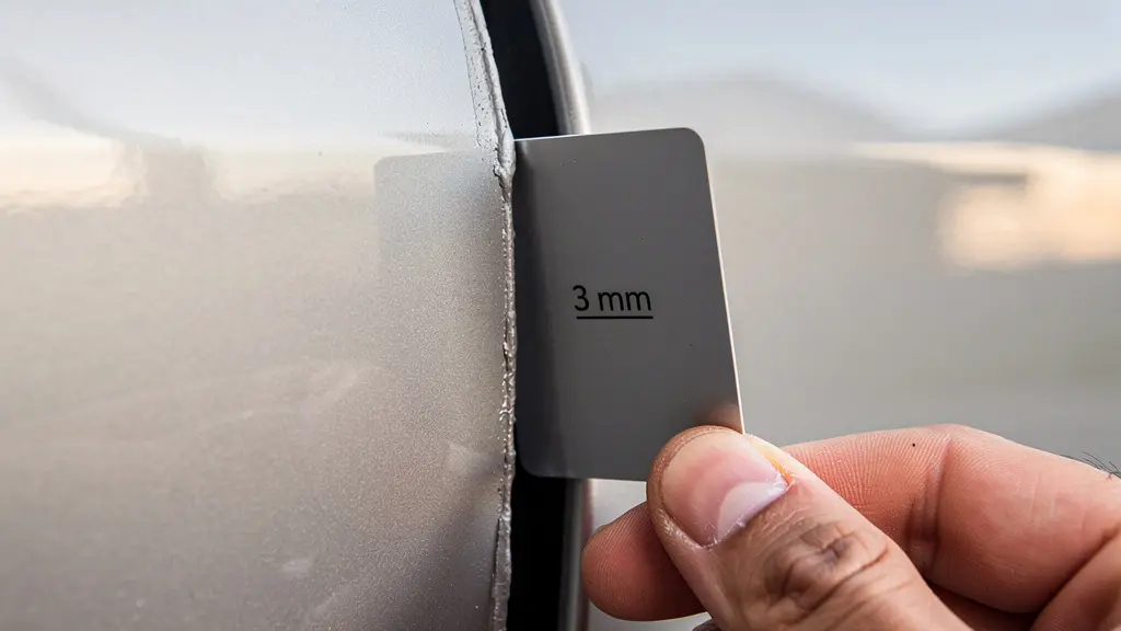 Mesure des jeux de carrosserie avec une carte de crédit entre les panneaux