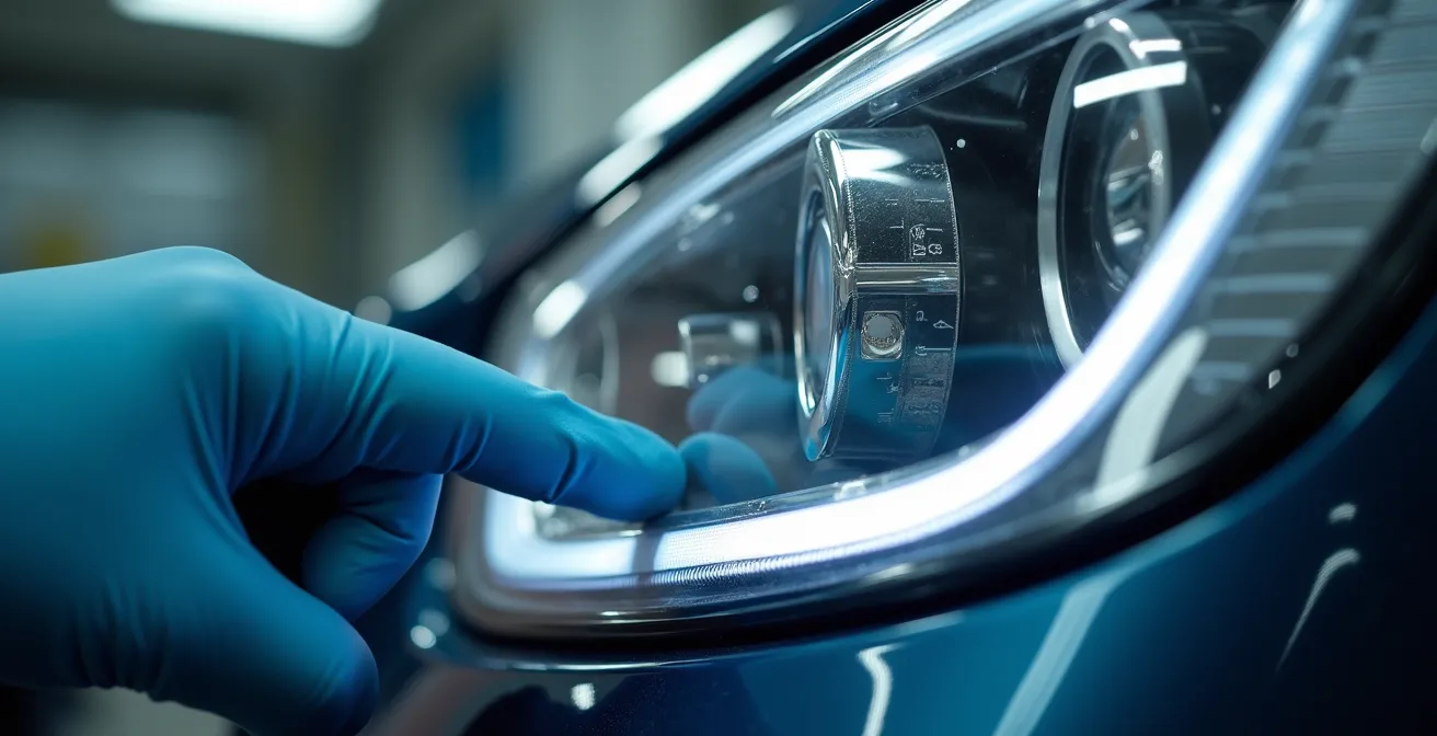 Inspection technique d'un véhicule importé dans un centre DREAL avec détails techniques visibles