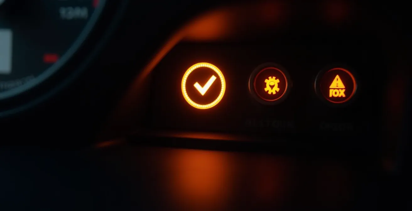 Voyant moteur orange illuminé sur un tableau de bord moderne